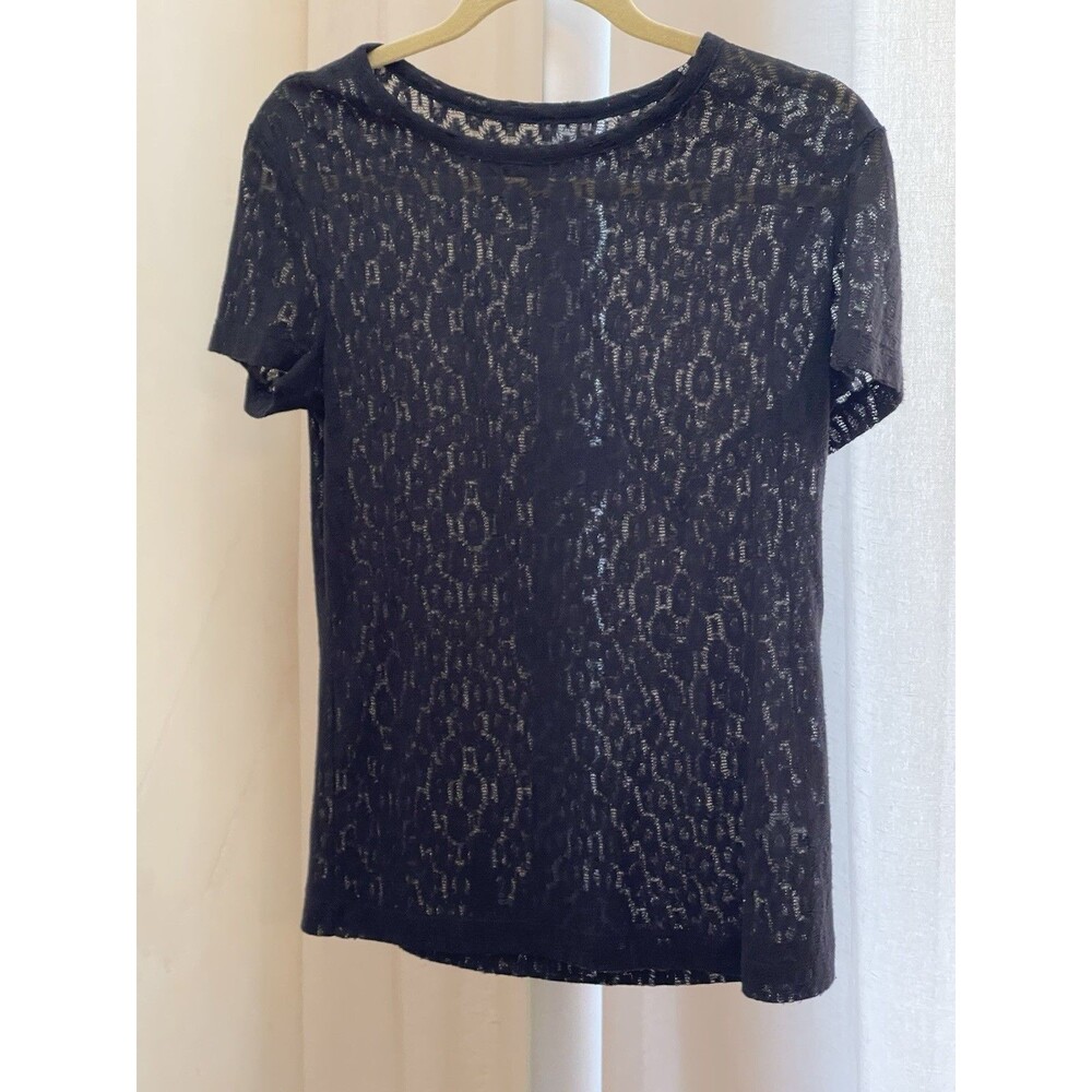 Rag & Bone Black Sheer Leopard Lace Short Sleeve Top Women Size M